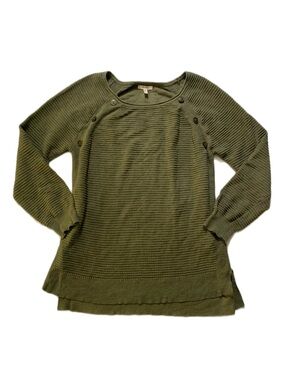 Maurices Olive Ribbed Button-Shoulder Scoop Neck Sweater